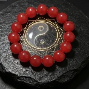 Rich Glossy Red Crystal Metaphysics Energy Bracelet, Gather Vitality, Balance Magnetic Field, Protective Bracelet for Men Women