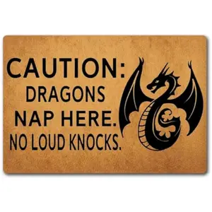 Funny Welcome Doormat Front Porch Decor Rugs With Rubber Back Caution Dragons Nap Here. No Loud Knocks Rubber Non-Slip Backing Entrance Rug Home Decor Front Porch Decorative Mat