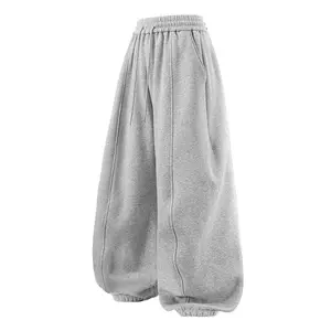 Inflation Loose Fit Fleece Sweatpants Fashion Jogger Sports Pants Autumn Winter New American Style Wide Leg Fleece Casual Trousers Valentine's Day