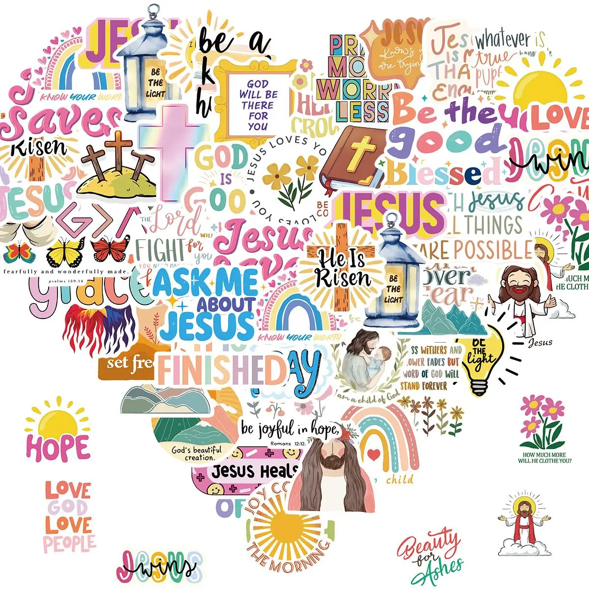 Jesus Christian Decal Sticker, 52pcs/set Sticker Packs Includes Sticker, Waterproof Vinyl Religious Bible Verses Faith Sticker, Decorative Sticker for Water Bottle, Laptop, Ornaments