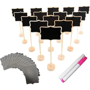 15 Pack Wood Mini Chalkboard Signs (Water-Based Chalk and Replacement Stickers Are Included) Small Rectangle Chalkboards Blackboard for Weddings, Message Board Signs and Special Event Decorations
