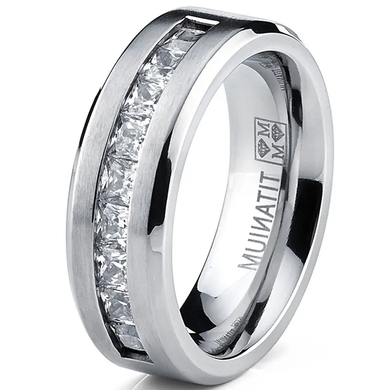 Silver Plated Stainless Steel Rings For Men Square Cubic Zircon Ring Jewelry Accessories  Size 7-13