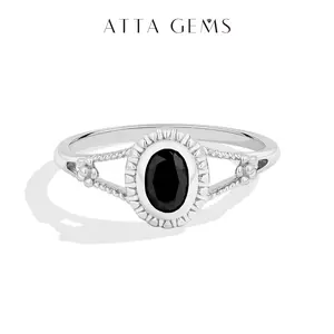 ATTAGEMS 0.5CT Oval Cut Black Lab-Grown Moissanite Ring 925 Sterling Silver Ring Unique Design Party Holiday Gift for Women Trendy Fine Jewelry R411 summerwins