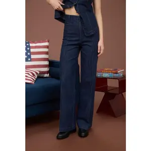 High Waist Front Seam Wide Leg Jeans
