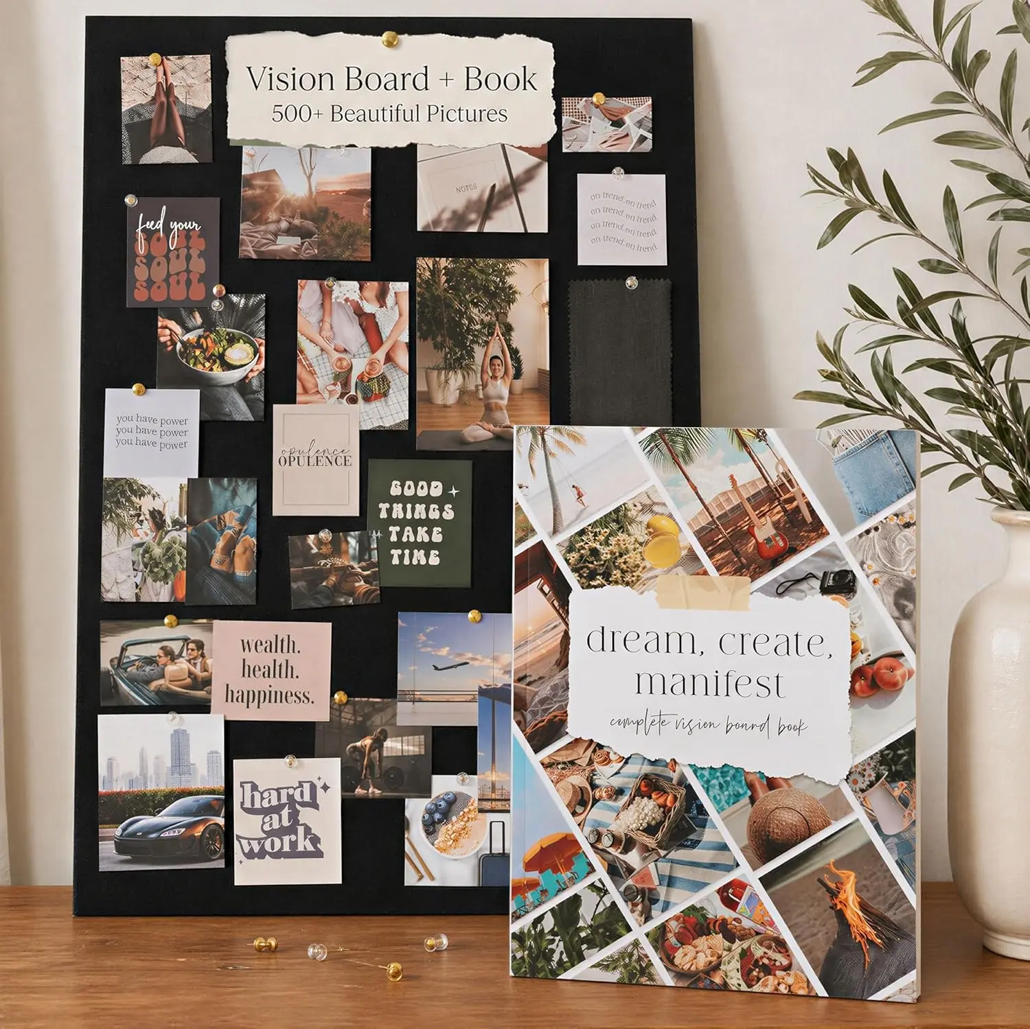 Inspirational Vision Board Kit – Complete Set with Vision Board Book & Felt Board, Motivational Pictures & Quotes to Map Your Goals & Dreams - The Perfect Supplies to Visualize Goal Setting & Success