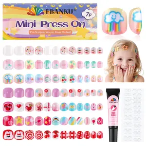 EBANKU 168 Pcs Press on Nails for Kids, Christmas Mini Almond Fake Nails, Reusable Nail Kit with Nail Glue Adhesive Tabs for Girl