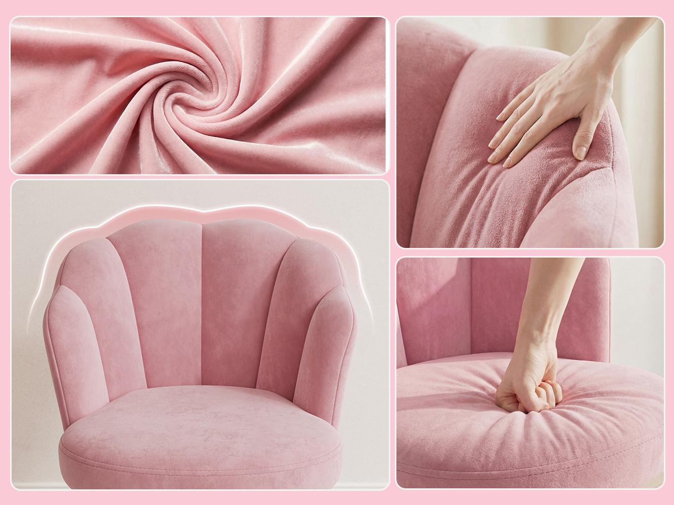 Raybee Artistic Color Velvet Vanity Chairs with Wheels, Comfy Desk Chair with Backrest, Armless Home Office Desk Chair Hight Adjustable & 360° Swivel, Makeup Task Chair for Bedroom, Study Room, Blush Pink #TikTokShopStockUp #SummerVibes #NewArrival