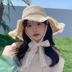 New women's sun hat Wide along the beach hat Women's summer straw hat folding sun hat head Women's beach UV protection hat