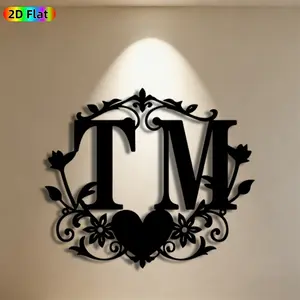 1pc Monogrammed Floral Metal Wall Art, Romantic Monogrammed Statue Mural, Ideal Gift for Valentine's Day, Wedding, Home Decor Enthusiasts,  Metal Wall Decor Wall Sculptures, Perfect for Living Room Wall & Garden Fence, Charming Personalized Decor