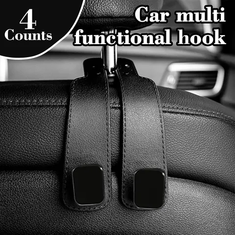 4-Count Improved Universal Fit Car Seat Headrest Double Hooks - Automotive Stowing Organizer with Bendable Design, Double Layer, Easy to Install for Purses, Bags, Mobile Phones