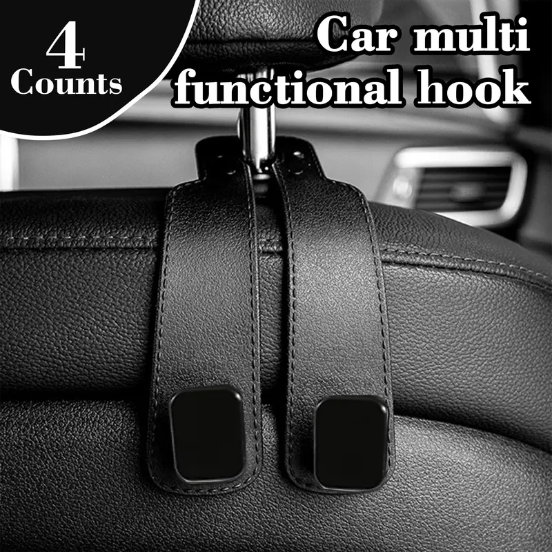 4-Count Improved Universal Fit Car Seat Headrest Double Hooks - Automotive Stowing Organizer with Bendable Design, Double Layer, Easy to Install for Purses, Bags, Mobile Phones