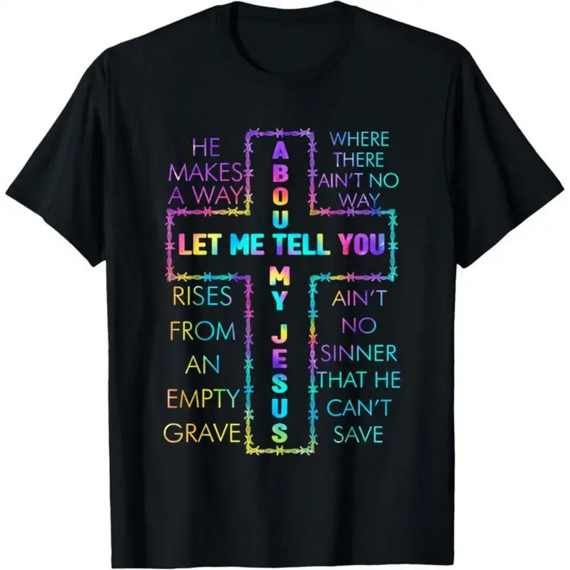 Men's Casual Short-Sleeve Cotton T-Shirt - Christian Menswear Top with "Let Me Tell You About My Jesus" Bible God Theme