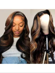 Highlight Ombre Lace Front Wig Human Hair Body Wave Lace Front Wigs Human Hair Pre Plucked 13x6 1B/30 Highlight Wig 24 Inch Colored Balayage Wig 180% Density Glueless HD Wigs for Women