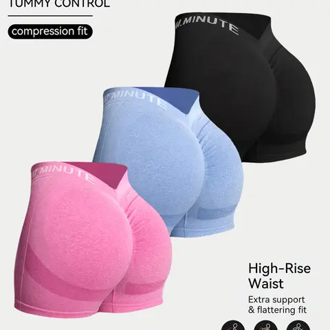 Women's Sporty Fashion Letter Pattern V-Waist Compression Shorts, Skin-Friendly Fabric, Casual Versatile High-Stretch Tummy Control & Butt Lifting Shorts for Indoor & Outdoor Wear, Sports Shorts for Yoga, Stretchy Shorts