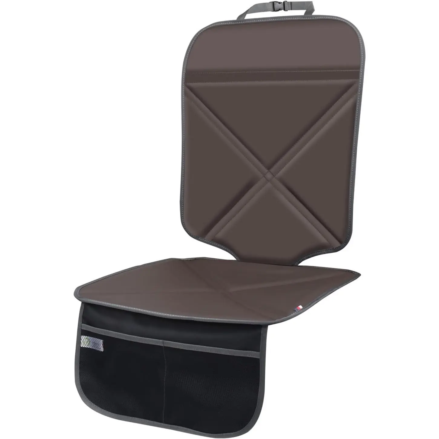 Car Seat Protector Leather Waterproof Child Safety Seat Protector Cover with Thick Pad and 2 Large Pockets Durable Kick Mat for All Auto Seat (Brown)