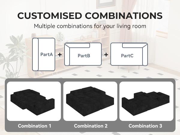 【3 Packages shipping】131'' U Shaped Sectional Couches with Chaise Lounge, No Assembly Required Deep Seat Modular Cloud Sofa for Living Room 1PCS, Bedroom