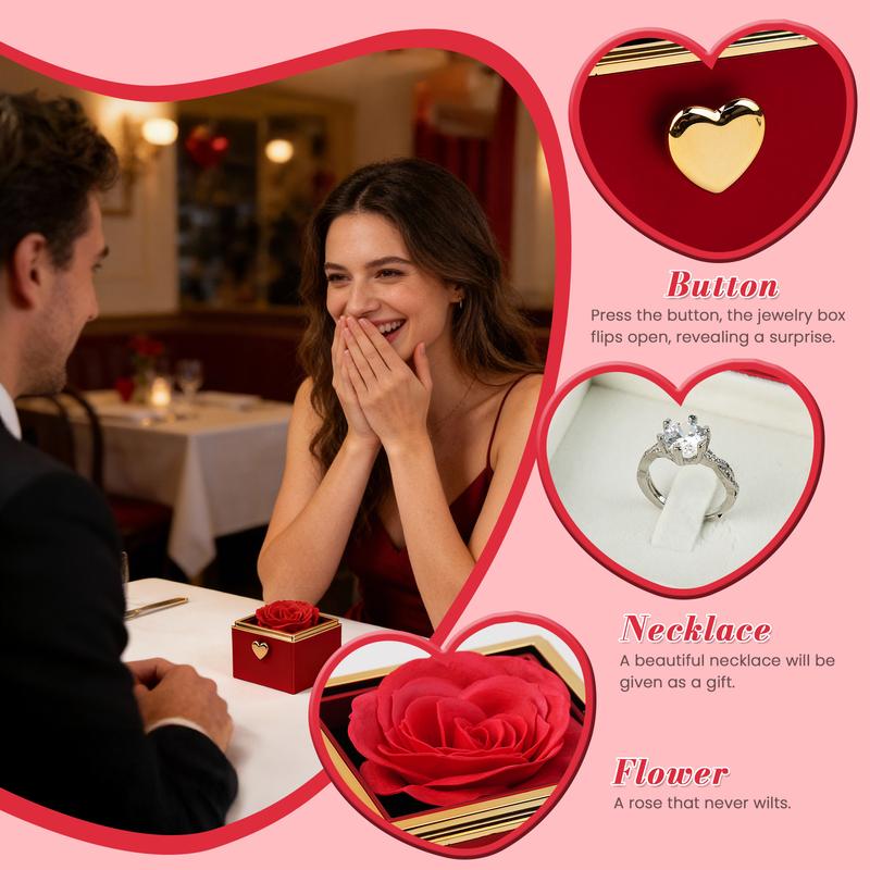 【With Ring】Mountova Red Rose Box with Automatic Flip Jewelry Holder White Ring,Pink Cake Surprise Set for Girlfriend Mom Anniversary Present Ideal for Special Occasions 【With Ring】Mountova Red Rose Box with Automatic Flip Jewelry Holder White Ring,Pink Cake Surprise Set for Girlfriend Mom Anniversary Present Ideal for Special Occasions