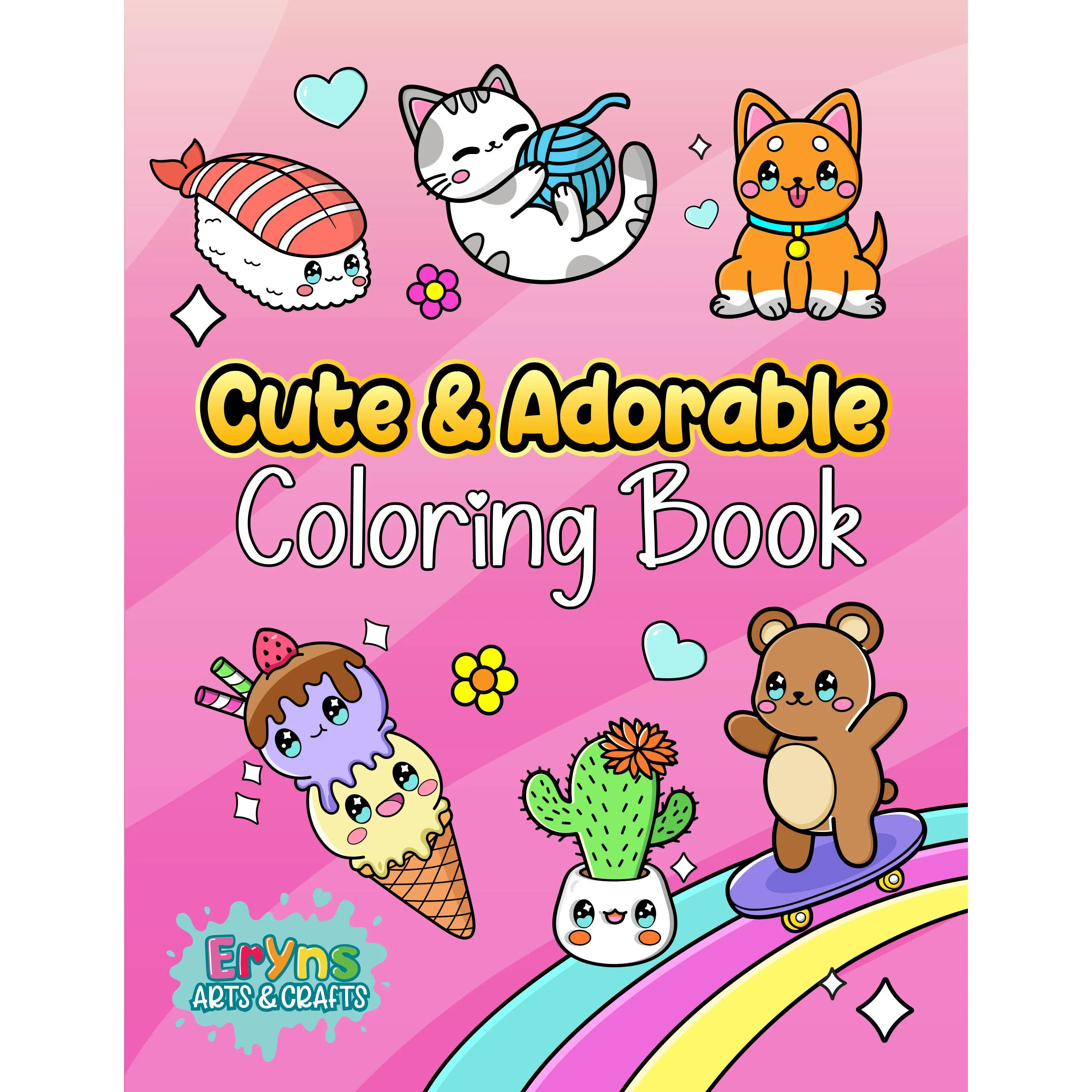 Cute and Adorable Coloring book: 50 Cute and Adorable Coloring Pages of Animals, Plants, Rainbows, Sweets, Food Items, and More for Kids Ages 4-10 (Ka