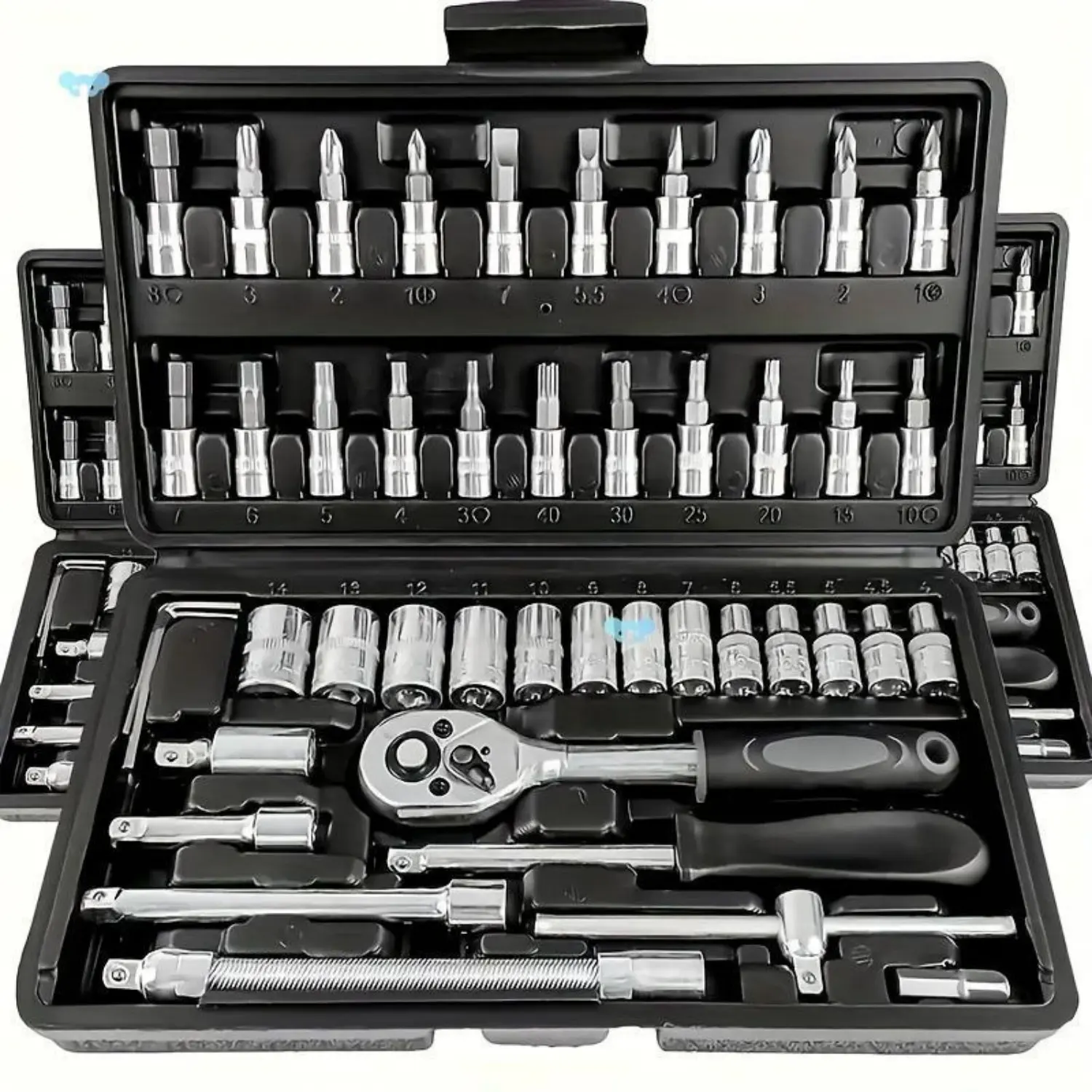 46PCS Hand Tool Set, Socket Wrench Kit with Storage Box, Multipurpose Hand Tools Including Screwdriver Bits & Hex Wrenches, Durable Mechanics Tools for Auto Repair & General Maintenance, No Battery Needed