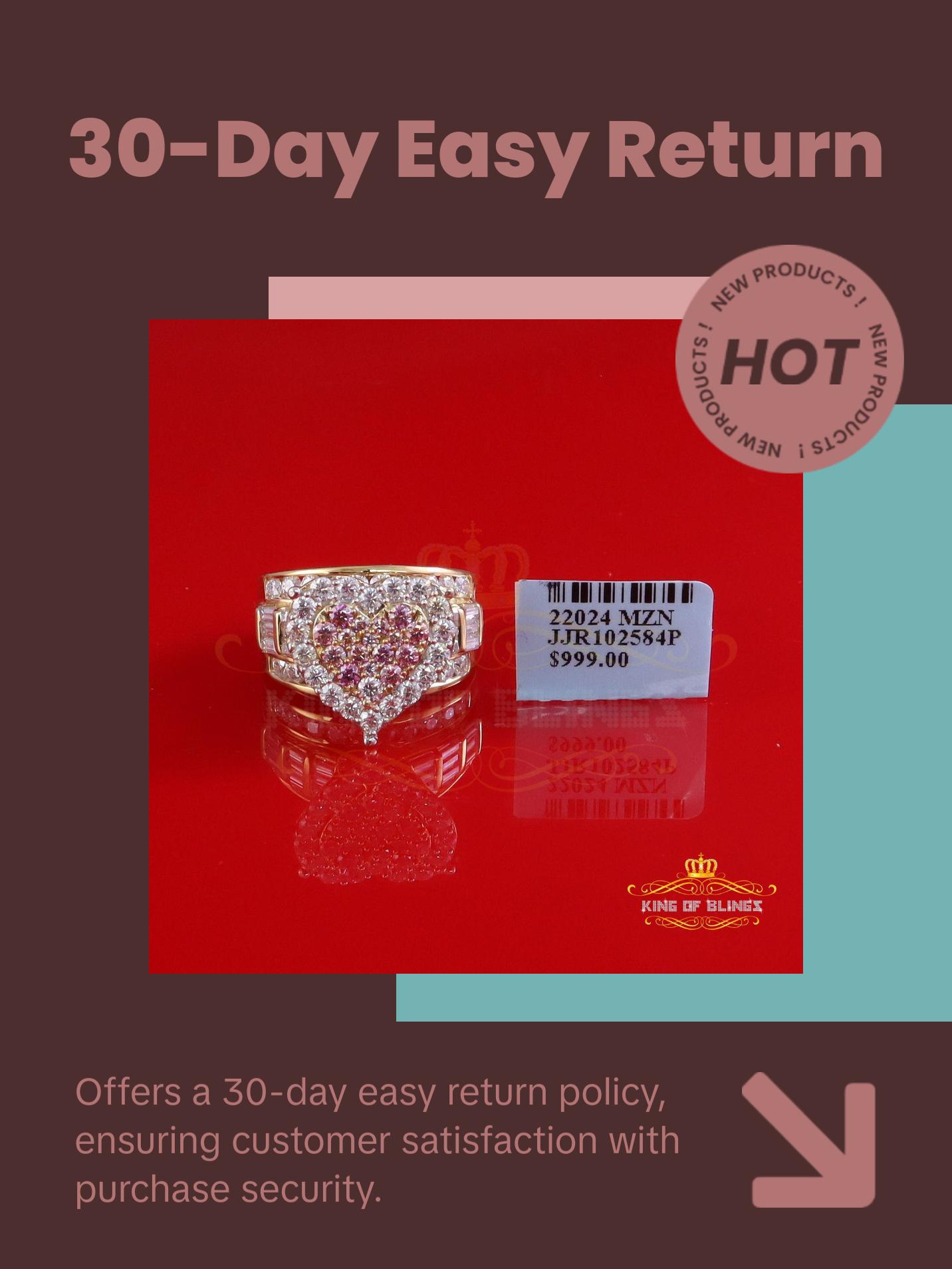 King Of Bling's Women's 4.00ct 925 Silver VVS D Pink Moissanite Yellow Cinderella HEART Ring SZ 8