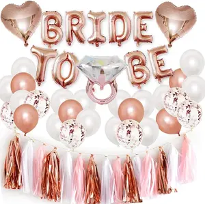 Bachelorette Party Decorations Kits-Rose Gold Bridal Shower Party Decor and Supplies-Bride to Be Balloons, Ring & Champagne Foil Balloons for Bridal Shower