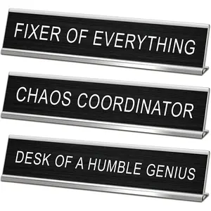 3 count Chaos Coordinator Fixer of Everything Desk of a Humble Genius Funny Desk Signs for Office, Black Base Novelty Nameplate Office Decor Plaque for Coworker  10 x 2"