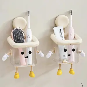 Cute Robot Design Bathroom Storage Rack, Wall Mounted Storage Rack with Hook, Multifunctional Storage Basket for Bathroom, Home Organizer, Toothbrush, Toothbrush Holders, Bathroom Accessory