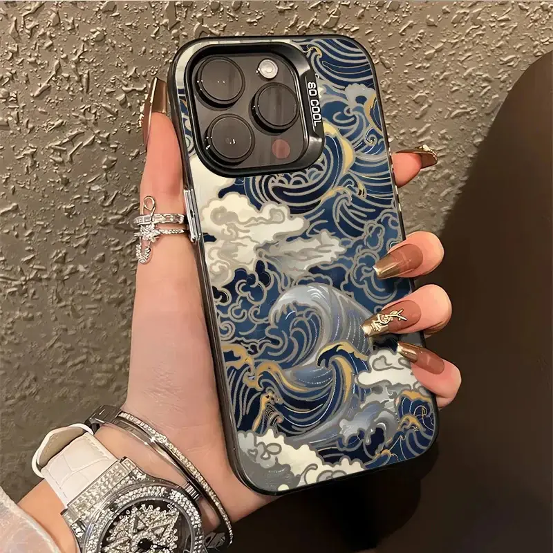 Japanese ripple-plated silver IMD phone case, shockproof hard shell, perfectly fits iPhone 17/16/15/14/13/12/11/X/XS/XSMAX/XR/7/8/16E, an ideal holiday gift for friends, family, or yourself., Cover, Accessories, Smartphone, Cellphone,summerwins