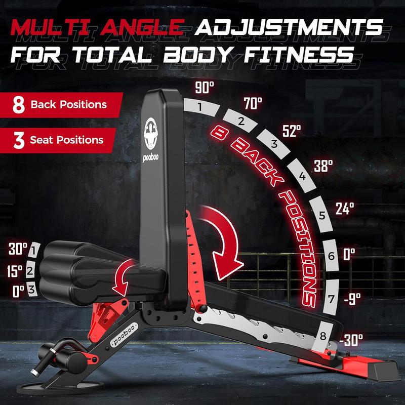 Pooboo Weight Bench, Adjustable Workout Bench for Home, 1500LBS Weight Capacity Heavy Duty Strength Training Bench, Flat/Incline/Decline Positions for Full Body Workout