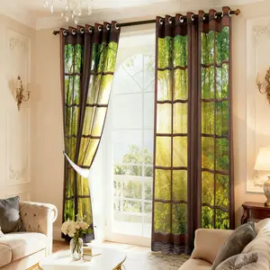 Forest Patterned Blackout Curtains Tree Scenic Nature Green Curtains for Bedroom Living Room Black Out 84 Inch Length 2 Panels