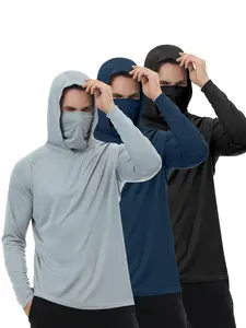 [SALE] 3-Pack Men's UPF 50+ Fishing Hoodies with Face Mask - Long Sleeve Sun Protection Shirts for Outdoor Sports, Hiking & Fishing| TikTok's.#1 Sun Protection Bundle