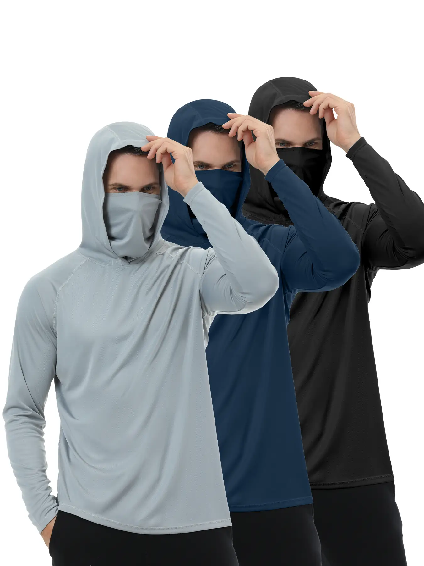 3 PACKS Men's Athletic Hoodies Long Sleeve Fishing Shirts for Men Hooded Set with Face Mask
