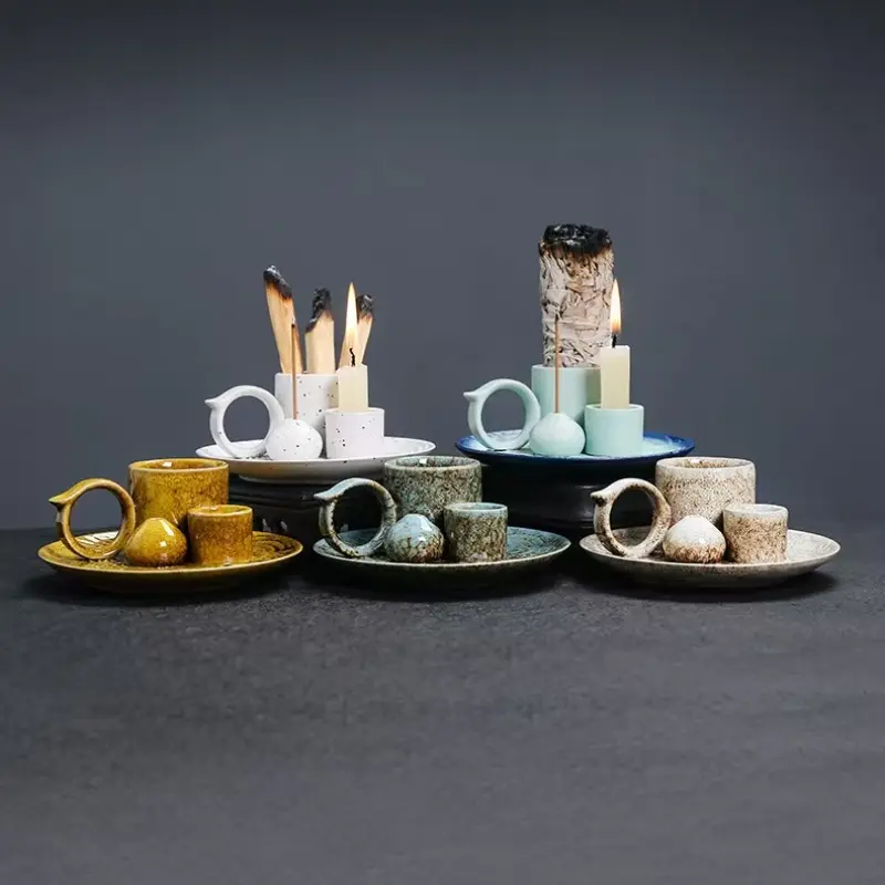 Premium Ceramic Incense Burner with Handle, 4-In-1 Ash Collection Tray, Exquisite Home Decor Fragrance Scent for Yoga, Meditation and Gifts, Aroma Blend Scented Candle, Incense Holders, Bakhoor Incense Burners