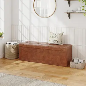 Elegant Brown Storage Ottoman with Thick Padding 43 inch - 660lb Load Capacity Foldable Foot Rest Seat & Organizer, for Lounge, Bedroom, Hallway
