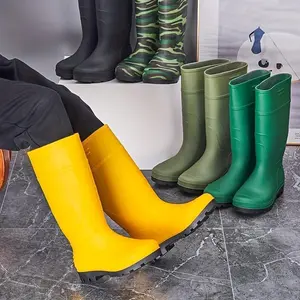 Men's Lightweight High-Top Rain Boots | PVC Slip-On Mid-Calf with Traction Sole for Outdoor, Fishing, Gardening & Farm Work - All-Season Comfort, Footwear
