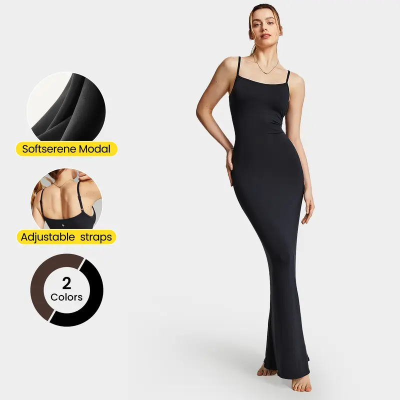 GLOWMODE Modal Fishtail Maxi Slip Dress Adjustable Straps Daily Casual Summer Prom Party Long Dress