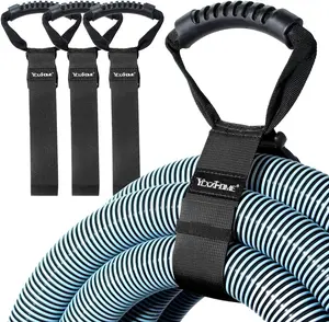 YCXX-HOME 3 PCS Heavy Duty Nylon Hook & Loop Cord Hose Organizer Strap with Carrying Handle for Cords, Garden Hose, Swimming or Garage Tool (Blue)