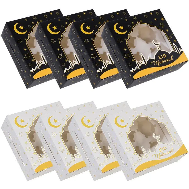 1/4pcs Eid Mubarak Cake Box Ramadan Kareem Muffin Cupcake Packing Boxes 2025 Islamic Muslim Party Decor Supplies Candy Gift Bag