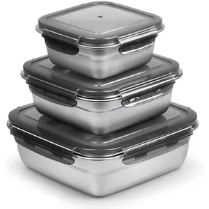 3 Pack Stainless Steel Sandwich Containers, Reusable Lunch Box Set (12/24/40 oz), Metal Food Storage with Airtight Lids, BPA-Free, Dishwasher Safe, Sandwich Box for Bento, Fruits & Snacks (Black)