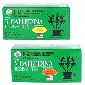 3 Ballerina Tea Extra Strength Duo – Orange & Lemon – Dual Citrus Herbal Detox Tea, Caffeine-Free, 18 Bags Each