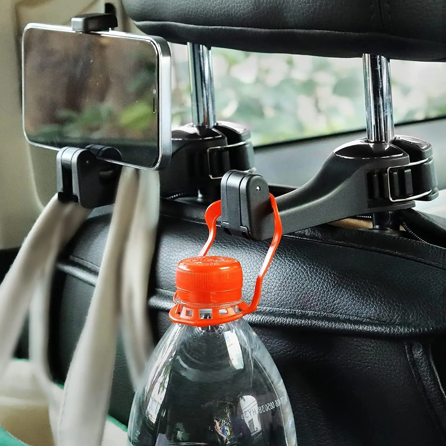 Upgraded 2 Pack Car Headrest Hidden Hook 2 in 1 Car Seat Hooks with Phone Holder for Purse, Backpacks,Toys,and Even Bottle Storage Organizer (Silver)