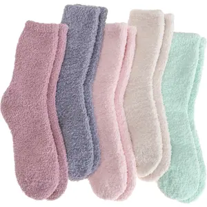 Fuzzy Socks Warm Fluffy Winter Cozy Thick Plush Slipper Sleep Comfy Crew Socks for Women & Men 5 Pairs