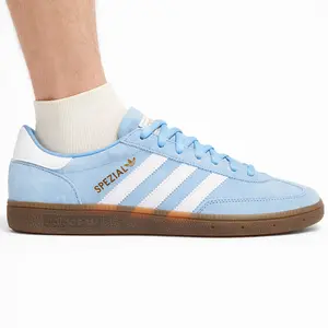 Adidas Originals Men's Handball Spezial Sneakers Light Blue Cloud White Gum BD7632 Retro Court Style Round Toe Laces All Seasons