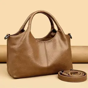 Large Capacity Soft Handbag for Women -Fashionable Single Shoulder Crossbody Bagwith Adjustable Strap, Zip Closure, andPolyester Lining - Available in Coffee, Apricot,Burgundy, Black, Crossbody Purse LeatherSatchel