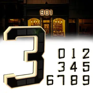 Solar Lighted House Numbers 9 Inch Waterproof LED Address Signs for Outside Modern House Numbers with Large Personalization Options,Decorate your door number, DIY personalisation.Modern Farmhouse Illuminated Sign Light Two Size Options