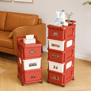 Multi-Layer Rolling Storage Drawer Unit with Wheels – Cartoon Color-Block Plastic Organizer Cabinet for Snacks, Toys & Sundries, Space-Saving Mobile Storage for Living Room & Bedroom