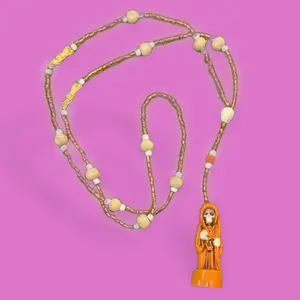 Santa Muerte necklace Amber and Orange charged 1 Thread