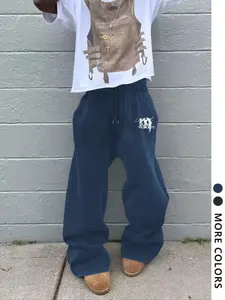 Men's Casual Loose-Fit Cotton Sweatpants, Letter M Graphic Print Drawstring Wide Leg Pants, All-Season Comfortable Men's Clothing