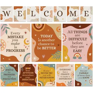 15 Welcome Boho Classroom Decor Posters, Inspirational Matte-Laminated Decor - Ideal for School, Hallways, Bulletin Boards