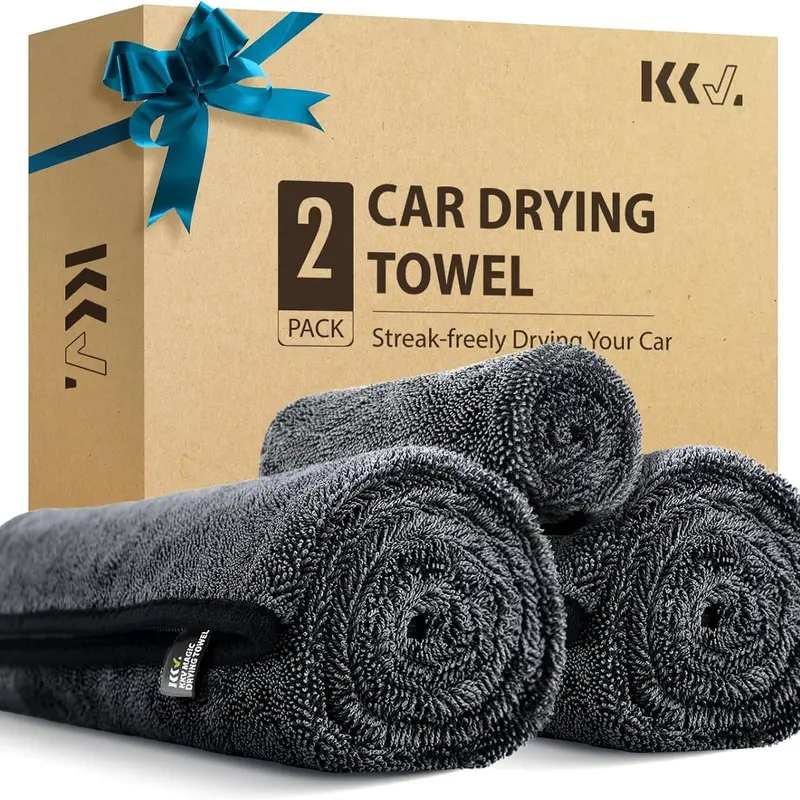 KKV Magic Soft Microfiber Cleaning Cloths 2-Pack (24x35 in) - Twisting Yarn Tech, Car Cleaning Supplies, Super Absorbent, Scratch-Safe, Fast-Dry Microfiber, Machine Washable, Paint-Safe, Convenient Storage, for Car Detailing, Home Spills